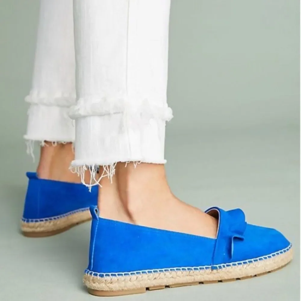 ANTHROPOLOGIE RUFFLED BLUE SUEDE‎ ESPADRILLES 38 (7.5)